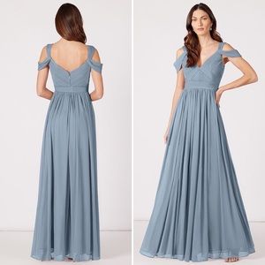 Azazie Stretch-Mesh “Calla” Bridesmaid Dress in Dusty Blue, Size A0 or XXS